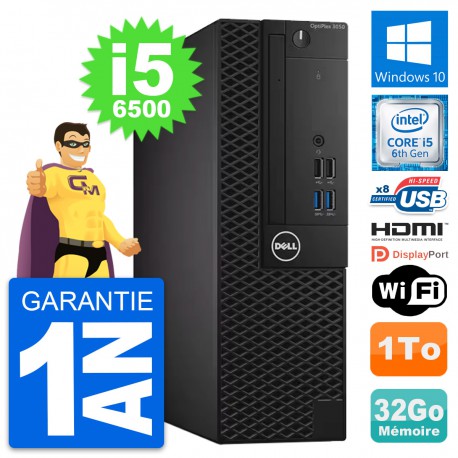 PC Dell OptiPlex 3050 SFF Intel i5-6500 RAM 32Go Disque 1To HDMI Windows 10 Wifi