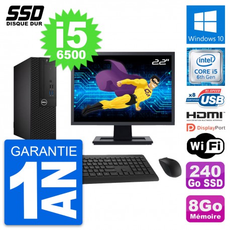 PC Dell 3050 SFF Ecran 22" Intel i5-6500 RAM 8Go SSD 240Go HDMI Windows 10 Wifi