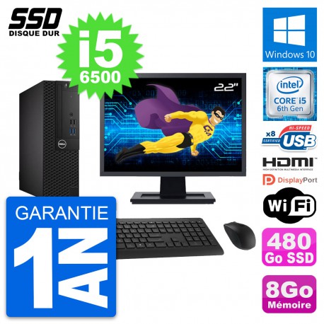 PC Dell 3050 SFF Ecran 22" Intel i5-6500 RAM 8Go SSD 480Go HDMI Windows 10 Wifi