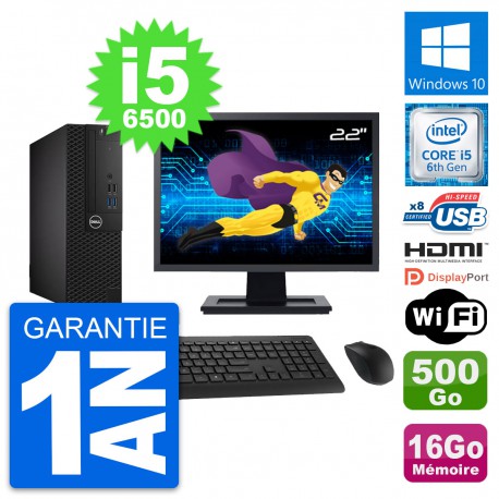 PC Dell 3050 SFF Ecran 22" i5-6500 RAM 16Go Disque 500Go HDMI Windows 10 Wifi