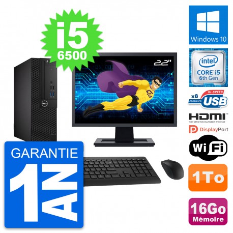 PC Dell 3050 SFF Ecran 22" Core i5-6500 RAM 16Go Disque 1To HDMI Windows 10 Wifi