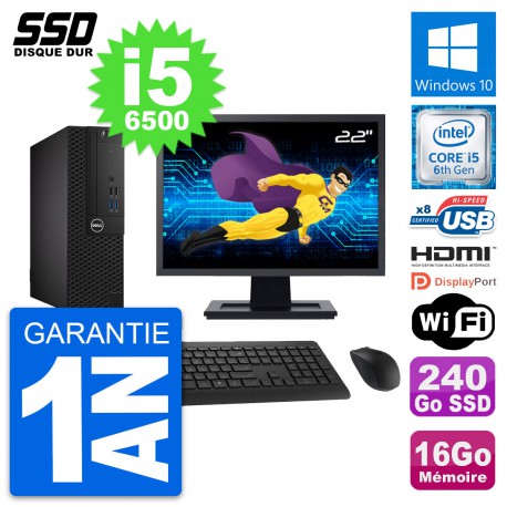 PC Dell 3050 SFF Ecran 22" Intel i5-6500 RAM 16Go SSD 240Go HDMI Windows 10 Wifi