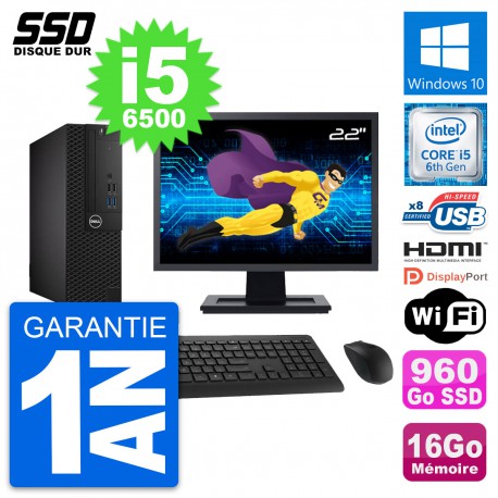 PC Dell 3050 SFF Ecran 22" Intel i5-6500 RAM 16Go SSD 960Go HDMI Windows 10 Wifi