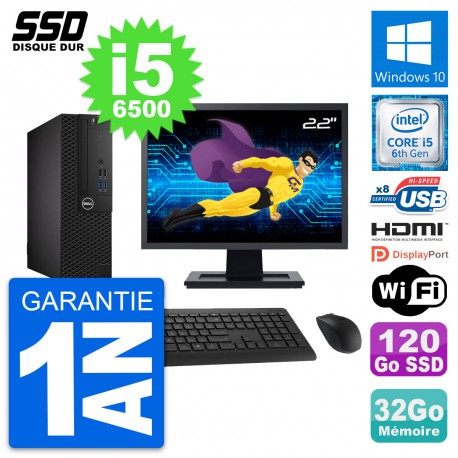 PC Dell 3050 SFF Ecran 22" Intel i5-6500 RAM 32Go SSD 120Go HDMI Windows 10 Wifi