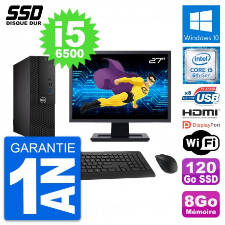 PC Dell 3050 SFF Ecran 27" Intel i5-6500 RAM 8Go SSD 120Go HDMI Windows 10 Wifi