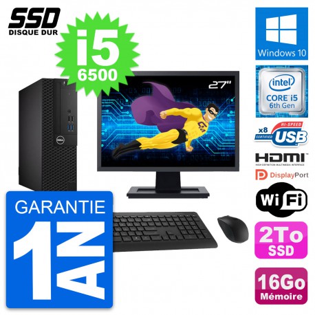 PC Dell 3050 SFF Ecran 27" Core i5-6500 RAM 16Go SSD 2To HDMI Windows 10 Wifi