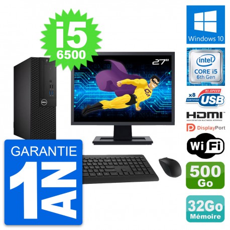 PC Dell 3050 SFF Ecran 27" i5-6500 RAM 32Go Disque 500Go HDMI Windows 10 Wifi