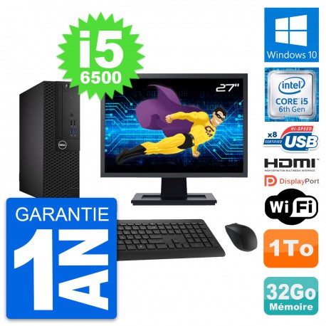 PC Dell 3050 SFF Ecran 27" Core i5-6500 RAM 32Go Disque 1To HDMI Windows 10 Wifi