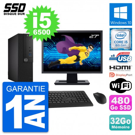 PC Dell 3050 SFF Ecran 27" Intel i5-6500 RAM 32Go SSD 480Go HDMI Windows 10 Wifi