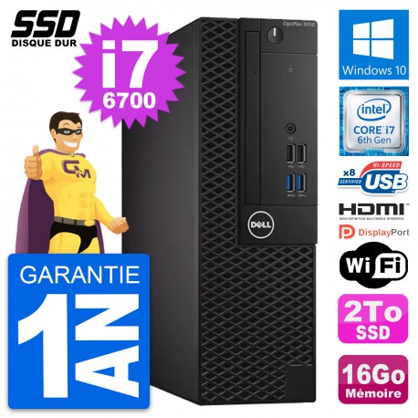 PC Dell OptiPlex 3050 SFF Core i7-6700 RAM 16Go SSD 2To HDMI Windows 10 Wifi