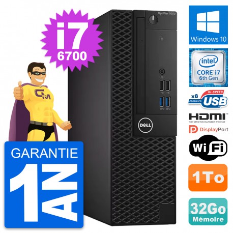 PC Dell OptiPlex 3050 SFF Intel i7-6700 RAM 32Go Disque 1To HDMI Windows 10 Wifi