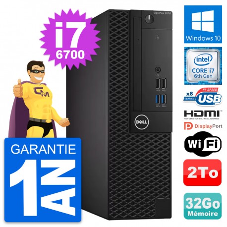 PC Dell OptiPlex 3050 SFF Intel i7-6700 RAM 32Go Disque 2To HDMI Windows 10 Wifi