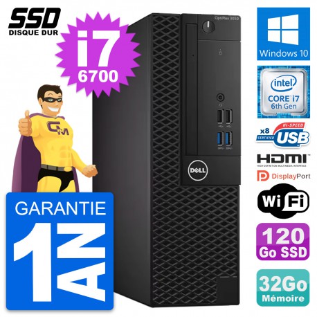 PC Dell OptiPlex 3050 SFF Intel i7-6700 RAM 32Go SSD 120Go HDMI Windows 10 Wifi