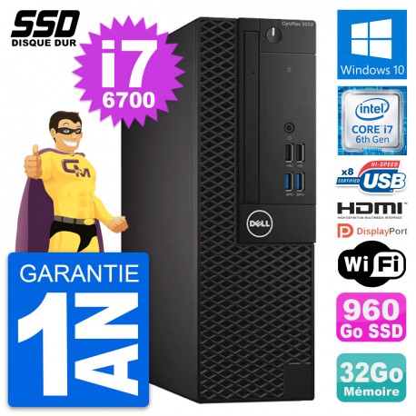 PC Dell OptiPlex 3050 SFF Intel i7-6700 RAM 32Go SSD 960Go HDMI Windows 10 Wifi