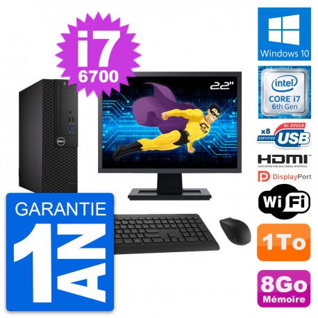 PC Dell 3050 SFF Ecran 22" Intel i7-6700 RAM 8Go Disque 1To HDMI Windows 10 Wifi