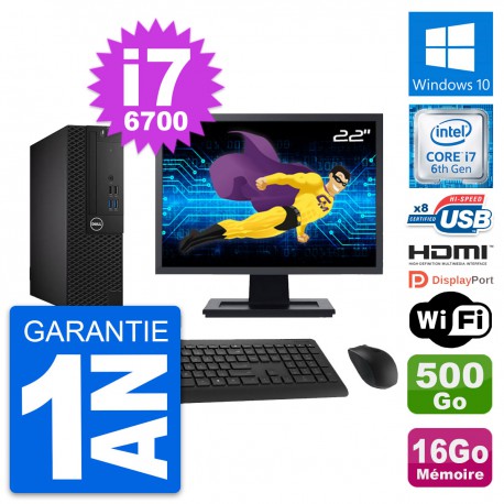 PC Dell 3050 SFF Ecran 22" i7-6700 RAM 16Go Disque 500Go HDMI Windows 10 Wifi