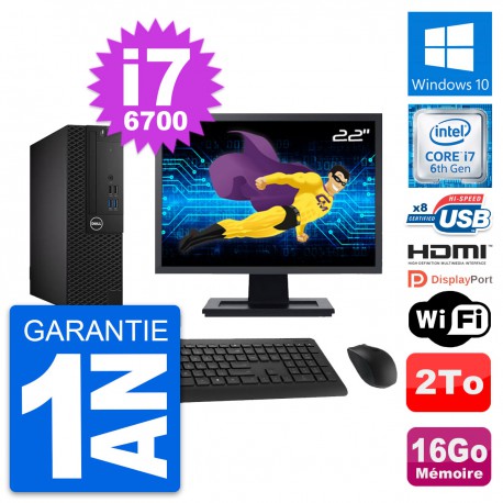 PC Dell 3050 SFF Ecran 22" Core i7-6700 RAM 16Go Disque 2To HDMI Windows 10 Wifi