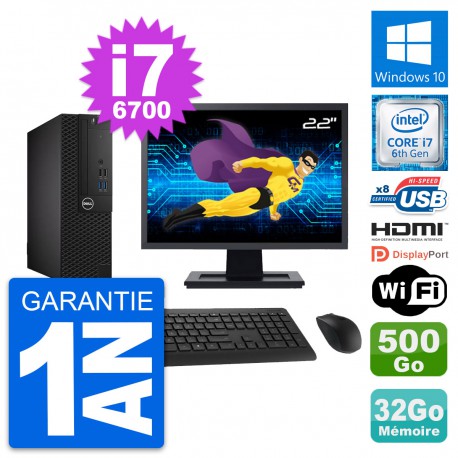 PC Dell 3050 SFF Ecran 22" i7-6700 RAM 32Go Disque 500Go HDMI Windows 10 Wifi