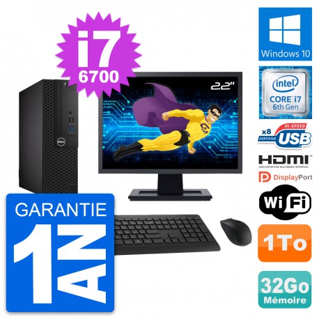 PC Dell 3050 SFF Ecran 22" Core i7-6700 RAM 32Go Disque 1To HDMI Windows 10 Wifi