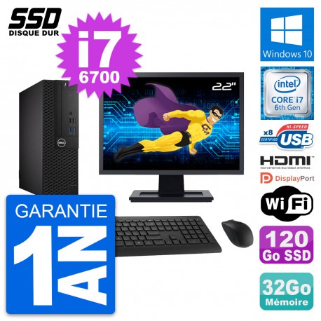 PC Dell 3050 SFF Ecran 22" Intel i7-6700 RAM 32Go SSD 120Go HDMI Windows 10 Wifi