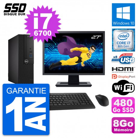 PC Dell 3050 SFF Ecran 27" Intel i7-6700 RAM 8Go SSD 480Go HDMI Windows 10 Wifi