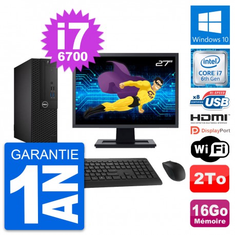 PC Dell 3050 SFF Ecran 27" Core i7-6700 RAM 16Go Disque 2To HDMI Windows 10 Wifi