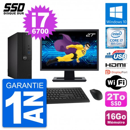 PC Dell 3050 SFF Ecran 27" Core i7-6700 RAM 16Go SSD 2To HDMI Windows 10 Wifi