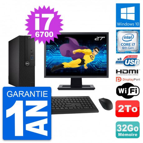 PC Dell 3050 SFF Ecran 27" Core i7-6700 RAM 32Go Disque 2To HDMI Windows 10 Wifi