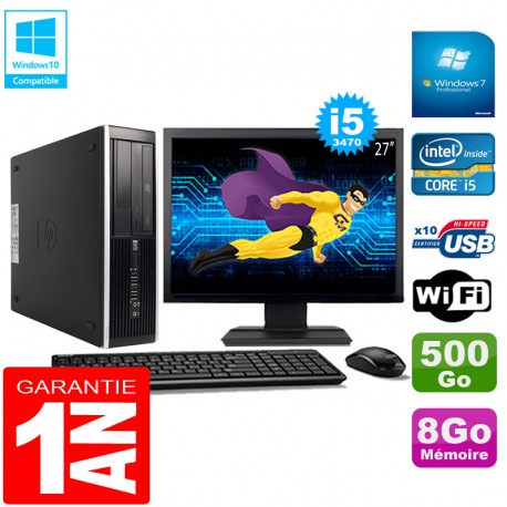 PC HP Compaq Pro 6300 SFF I5-3470 8Go 500Go Graveur DVD Wifi W7 Ecran 27"