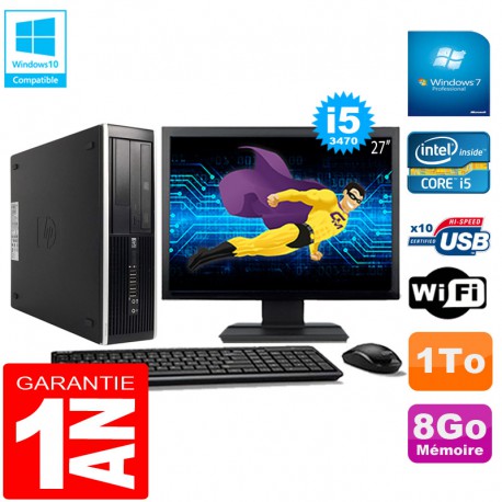 PC HP Compaq Pro 6300 SFF I5-3470 8Go 1To Graveur DVD Wifi W7 Ecran 27"