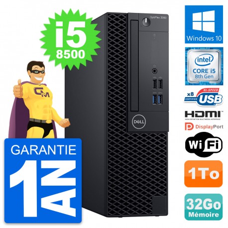 PC Dell OptiPlex 3060 SFF Intel i5-8500 RAM 32Go Disque 1To HDMI Windows 10 Wifi