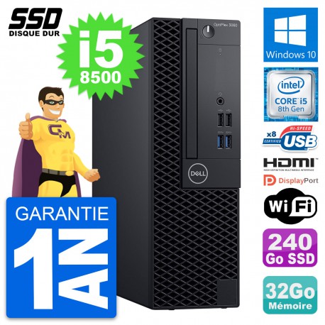 PC Dell OptiPlex 3060 SFF Intel i5-8500 RAM 32Go SSD 240Go HDMI Windows 10 Wifi