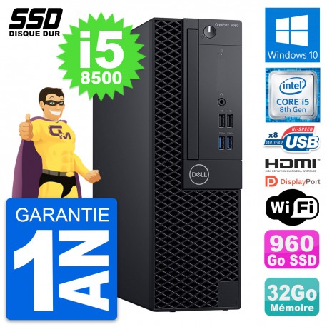 PC Dell OptiPlex 3060 SFF Intel i5-8500 RAM 32Go SSD 960Go HDMI Windows 10 Wifi