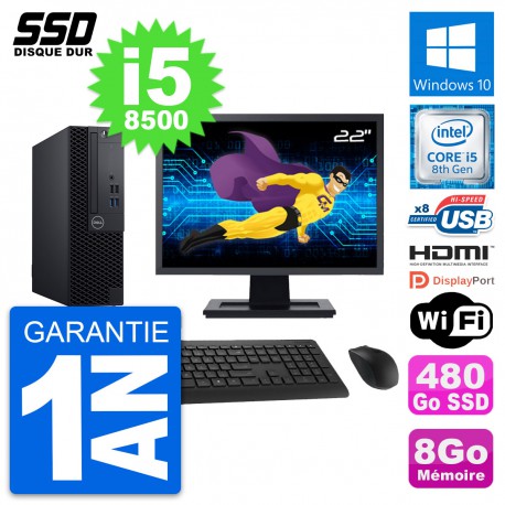 PC Dell 3060 SFF Ecran 22" Intel i5-8500 RAM 8Go SSD 480Go HDMI Windows 10 Wifi