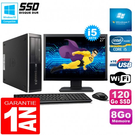 PC HP Compaq Pro 6300 SFF I5-3470 8Go 120Go SSD Graveur DVD Wifi W7 Ecran 27"