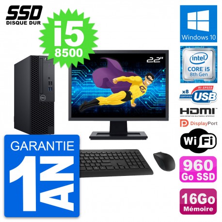 PC Dell 3060 SFF Ecran 22" Intel i5-8500 RAM 16Go SSD 960Go HDMI Windows 10 Wifi