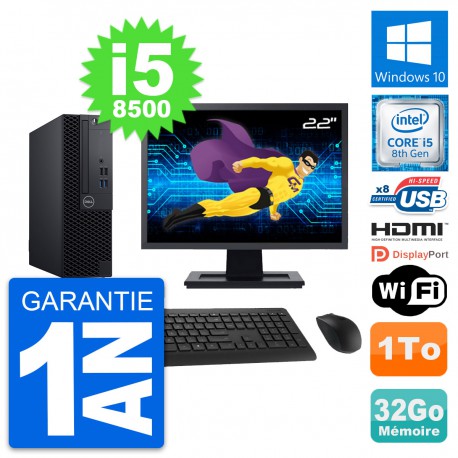 PC Dell 3060 SFF Ecran 22" Core i5-8500 RAM 32Go Disque 1To HDMI Windows 10 Wifi