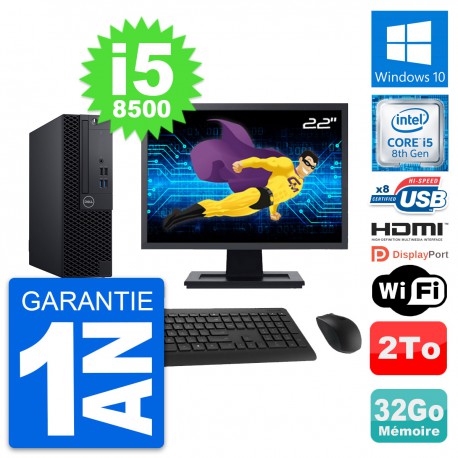 PC Dell 3060 SFF Ecran 22" Core i5-8500 RAM 32Go Disque 2To HDMI Windows 10 Wifi