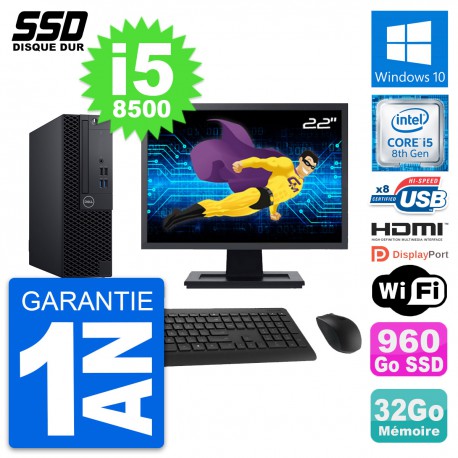 PC Dell 3060 SFF Ecran 22" Intel i5-8500 RAM 32Go SSD 960Go HDMI Windows 10 Wifi