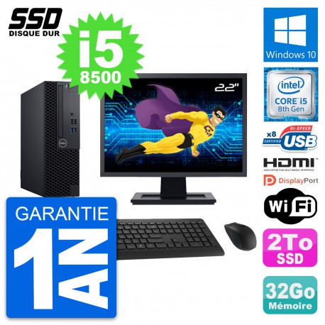 PC Dell 3060 SFF Ecran 22" Core i5-8500 RAM 32Go SSD 2To HDMI Windows 10 Wifi
