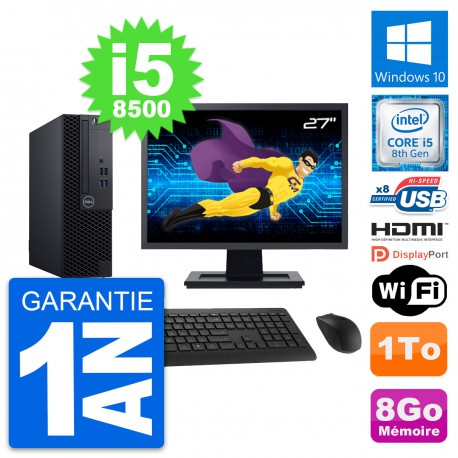 PC Dell 3060 SFF Ecran 27" Intel i5-8500 RAM 8Go Disque 1To HDMI Windows 10 Wifi