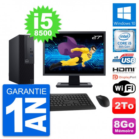 PC Dell 3060 SFF Ecran 27" Intel i5-8500 RAM 8Go Disque 2To HDMI Windows 10 Wifi