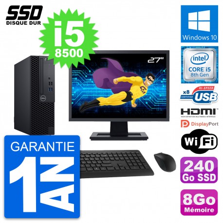 PC Dell 3060 SFF Ecran 27" Intel i5-8500 RAM 8Go SSD 240Go HDMI Windows 10 Wifi