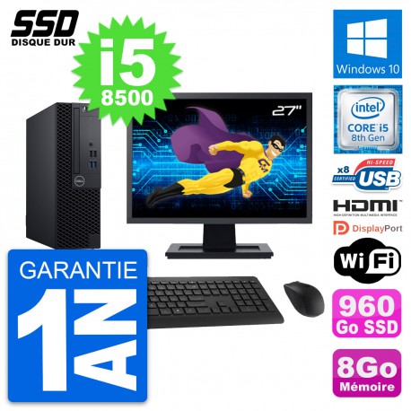 PC Dell 3060 SFF Ecran 27" Intel i5-8500 RAM 8Go SSD 960Go HDMI Windows 10 Wifi