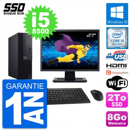 PC Dell OptiPlex 3060 SFF Ecran 27" i5-8500 RAM 8Go SSD 2To HDMI Windows 10 Wifi