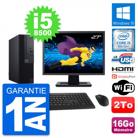 PC Dell 3060 SFF Ecran 27" Core i5-8500 RAM 16Go Disque 2To HDMI Windows 10 Wifi