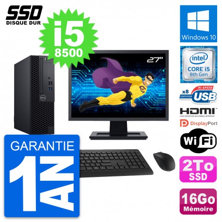 PC Dell 3060 SFF Ecran 27" Core i5-8500 RAM 16Go SSD 2To HDMI Windows 10 Wifi