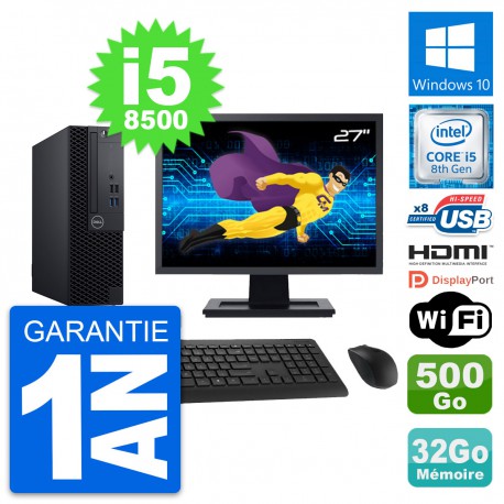 PC Dell 3060 SFF Ecran 27" i5-8500 RAM 32Go Disque 500Go HDMI Windows 10 Wifi