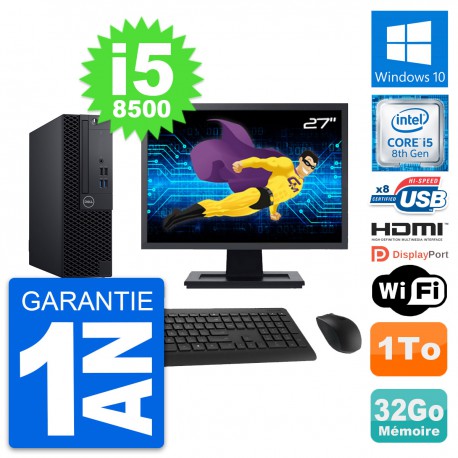 PC Dell 3060 SFF Ecran 27" Core i5-8500 RAM 32Go Disque 1To HDMI Windows 10 Wifi