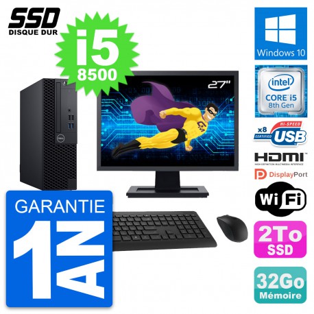PC Dell 3060 SFF Ecran 27" Intel i5-8500 RAM 32Go SSD 2To HDMI Windows 10 Wifi